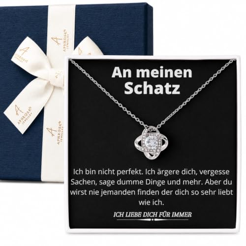 Geschenke für Freundin - An Meinen Schatz Kette, Edle Halskette für Damen 14 Karat Weißgold Beschichtet, Jahrestag, Geburtstag Geschenk