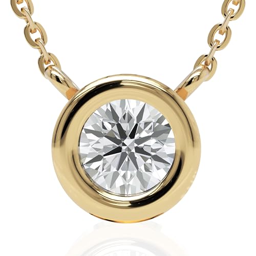 Ethos Jewelry 585 Echtgold Elegante 14k Gelbgold 0.15ctw Diamant Halskette - Verstellbar, Zierlich mit G Farbe VS-SI Diamanten, geeignet für Damen