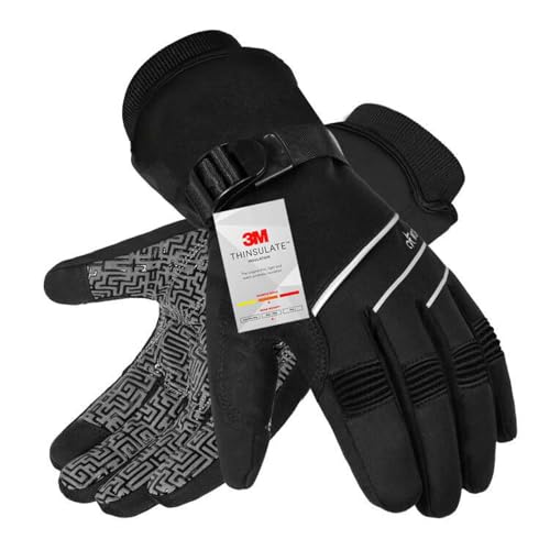 BIKINGMOREOK Winterhandschuhe Wasserdicht -30°F 3M Thinsulate Skihandschuhe Warme Touchscreen Handschuhe,Winddicht Fahrradhandschuhe Herren Damen-Schwarz-XL