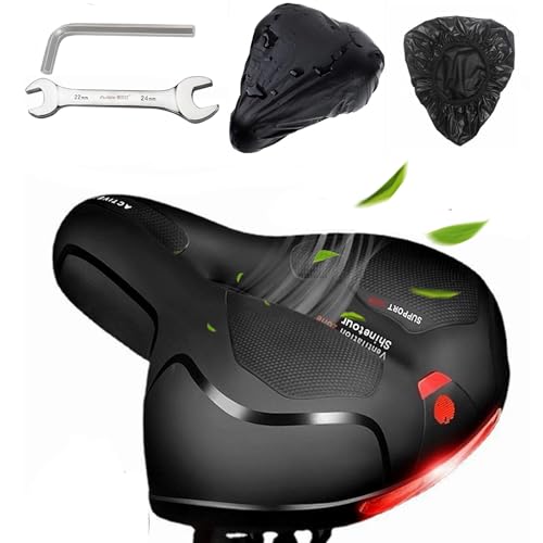 Qcdou Fahrradsattel Herren Damen, bequem Gel Ergonomischer Fahrrad Sattel - mit wasserdichter Abdeckung & Schraubenschlüssel, weich, atmungsaktiv, stoßdämpfend für die meisten Fahrräder(Rot)