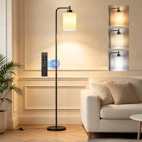 HANDSONIC Stehlampe Dimmbar, 169cm LED Stehlampe mit Fernbedienung & 3-stufige Farbtemperaturen, Moderne Standleuchte mit Beigem Leinenschirm inkl. 9W E27-Birne – Perfekt für Wohnzimmer, Schlafzimmer
