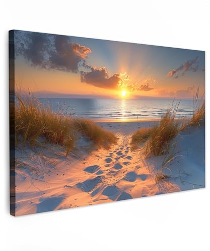 MuchoWow© Leinwandbild Groß 120x80 cm XXL Dekoration Wohnzimmer Bilder Aufhängen Wall Decoration Living Room Wohnungs Deko Moderne Sonnenuntergang - Dünen - Strand - Meer