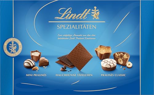 Lindt Schokolade - Pralinen Spezialitäten | 125g | Pralinés-Schachtel mit 24 feinsten Pralinen-Kreationen in 11 köstlichen Sorten mit und ohne Alkohol | Pralinengeschenk | Schokoladengeschenk