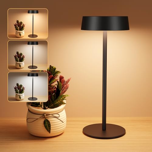 Suright Solar Tischlampe Kabellos, Solarbetriebene und über USB-C Aufladbar Akku Tischleuchte, Stufenlos Dimmbare LED Tischlampe mit 3 Farbmodi, Touch Lampe IP65 Wasserdicht für Innen und Aussen