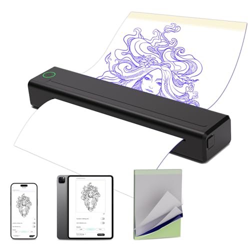 INKin Tattoo Drucker Bluetooth, Tattoo Stencil Drucker, Schablone Drucker mit 10 Stück Papier, Tattoo Transfer Drucker Mit Pad &Telefon & PC, Thermodrucker Tattoo für Tattoo Künstler und Anfänger (H1)