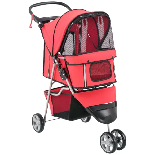PawHut Hundewagen Hundebuggy Buggy Hunde Katzen Pet Stroller Hunde Buggy Rot