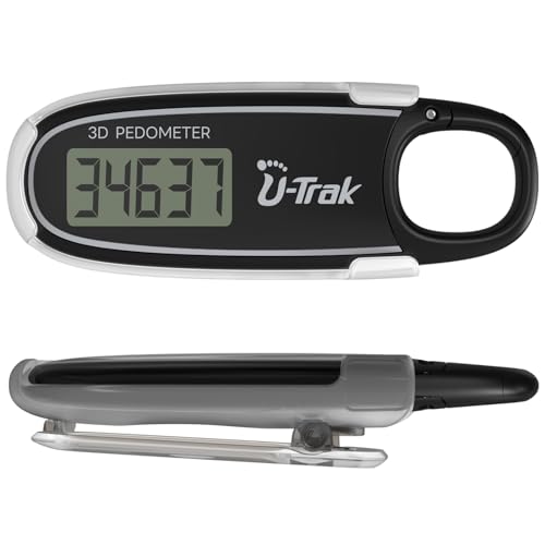 U-Trak 3D-Schrittzähler zum Gehen mit abnehmbarem Clip und Karabiner, einfacher Schrittzähler zum Gehen, präziser Clip-On-Schritt-Tracker für Männer, Frauen, Kinder (Schwarz)