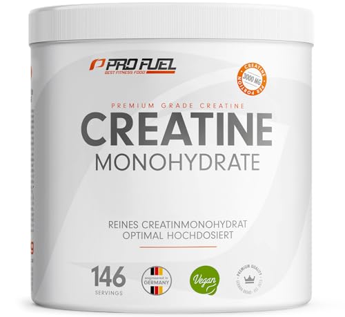 ProFuel Creatin Monohydrat Pulver 500g - Kreatin Monohydrat in mikronisierter Qualität - Creatine-Monohydrate optimal hochdosiert - reines Creatin-Pulver ohne Zusätze, 100 vegan - für 146 Anwendung
