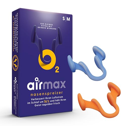AIRMAX® Testpaket | Nasendilatator für eine leichtere Nasenatmung - gegen schnarchen - spreizt die Nasenflügel - mit Aufbewahrungsdose (2 Stück Größe S und M)