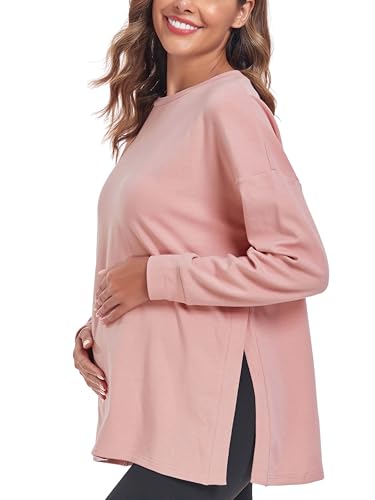 Ecavus Damen Umstandsshirt Langarm Loose Fit umstandstop Umstandskleidung Herbst&Winter