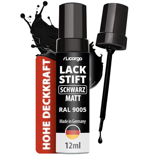 LICARGO Lackstift Schwarz Matt 12ml – Perfekte Deckkraft und schnelle Trocknung - Professionelle Ergebnisse für Steinschläge - Auto Lackstift Schwarz Glänzend, Kratzer Entferner Auto Schwarz