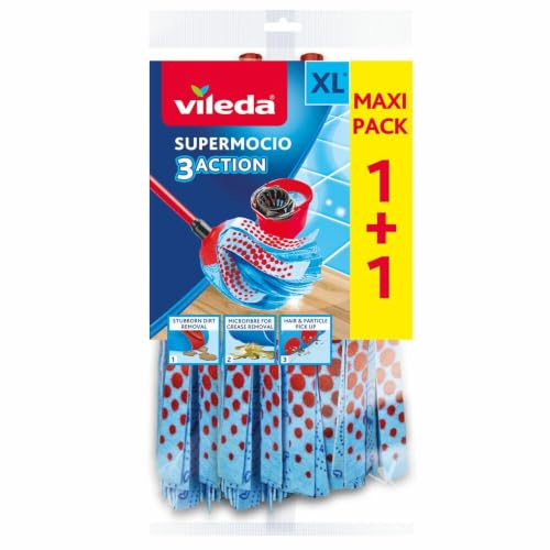 Vileda SuperMocio 3Action Wischmopp Ersatzkopf, Mikrofaser, 2er Pack