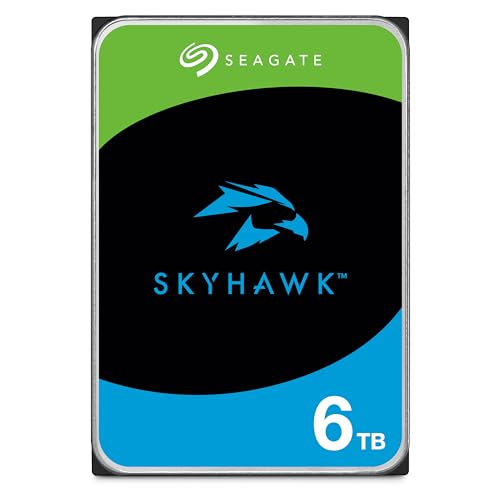 Seagate SkyHawk 6TB, Interne Festplatte HDD, Videoaufnahme bis zu 64 Kameras, 3.5 Zoll, 256 MB Cache, SATA 6GB/s, silber, inkl. Data Rescue Service (ST6000VXZ09)