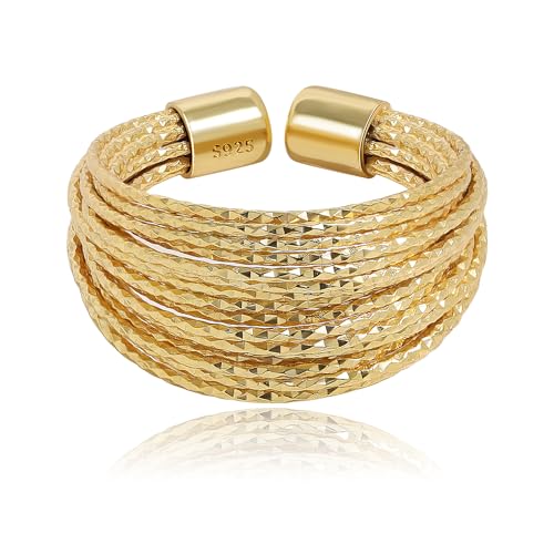 Meissa Statement Ring Silber 925 Damen Breite Daumenring für Damen Verstellare Chunky Ringe Gold Goldene Zeigefinger Fingerring Handmade Schmuck Offenes Design Größe DE 52-62, Gold