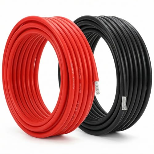 QWORK® 10AWG 6mm² Silikon Elektronik Kabel - 2,5M Schwarz und 2,5M Rot - 10 Gauge Silikon Draht KFZ Kabel Flexibel und Weich Niedrige Impedanz 1050 Litzen OFC-verzinnte Drähte