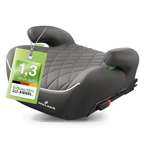 WALSER Premium Kinder Sitzerhöhung Auto ISOFIX, Qualitätssieger Sehr Gut* Kindersitz Auto 125-150 cm, Kindersitzerhöhung Auto Andy neueste Norm 2024 ECE R 129, Sitzerhöhung Auto Kindersitz grau