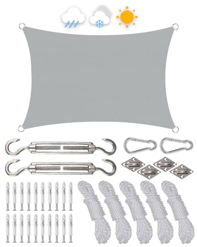 Sonnensegel 3x4m, Premium HDPE 98% UV Atmungsaktiv, Mit Ösen und Befestigungsseilen, Sonnensegel wasserdicht Geeignet für Außenbereich, Garten, Camping, Terrasse(Lotus grau)