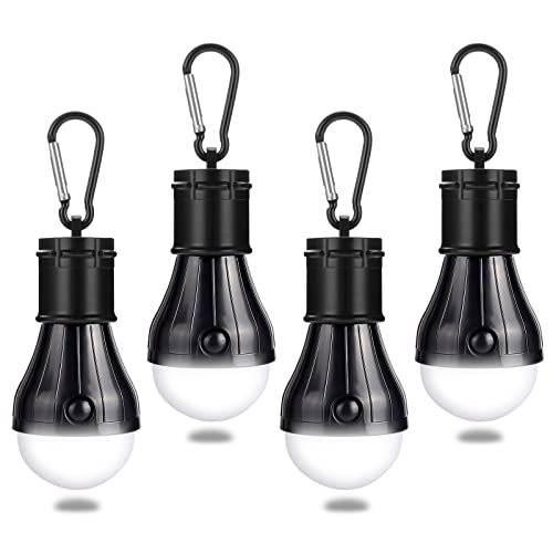JTENG Campinglampe mit Karabiner Camping Lantern 4 Stücke LED Zeltlampe Glühbirne Set Lampen wasserdicht Rucksack