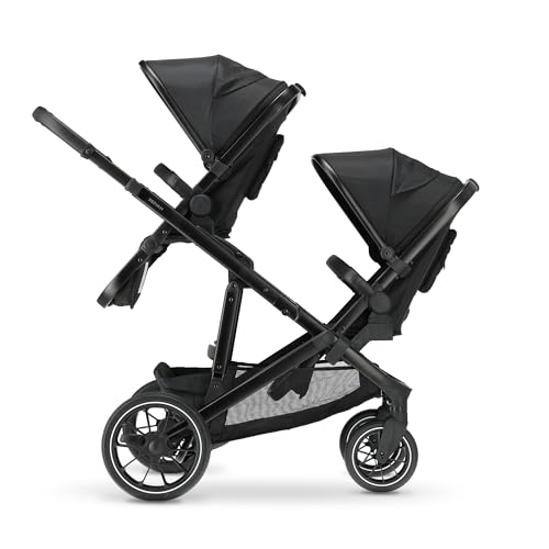 Deryan Evy V2 Kinderwagen für 2 Kinder - für Neugeborene, Kleinkinder & Kinder im Vorschulalter - Baby Buggy bis 50kg - Baby Wagen - Reise Kinderwagen 2 in 1 Komplettset - Schwarz+Sitz
