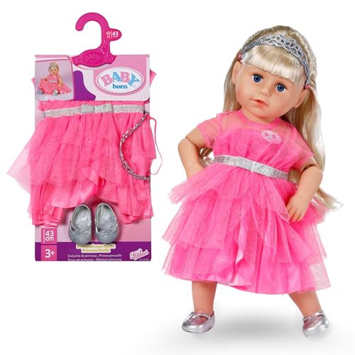 BABY born Prinzessin-Set - Mit pinkem Puppenkleid aus Tüll, Krone & Glitzerschuhen - Hochwertiges Puppenzubehör - Kleidung geeignet für Puppen der Größe 43 cm