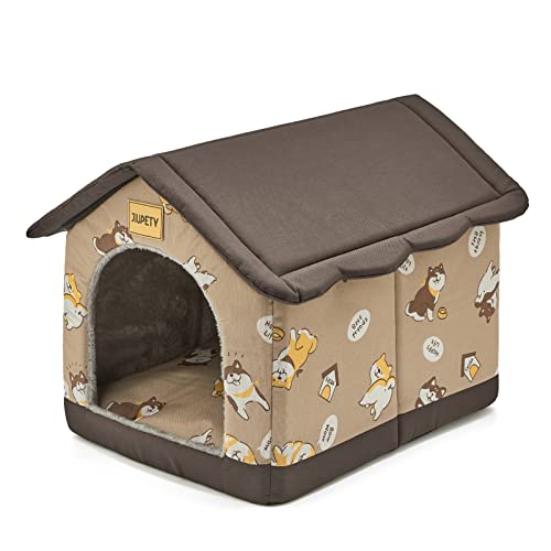 Jiupety Hundehütte Innen, XL Größe Indoor Hundehütte für mittelgroße und große Hunde, Warme Höhle Schlafnest Bett für Katzen und Hunde, Braun