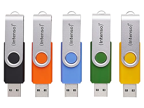 Intenso Office Line Multipack USB Stick 5X 16GB – Super Speed USB 3.2, bis 70MB/s, farbig Sortiert mit Metallbügel und Beschriftungsetiketten