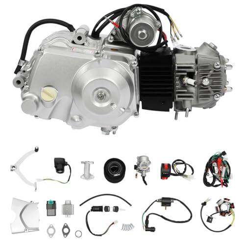LENJKYYO 125CC 4 Takt Motor Kit, Pitbike Motor, Dirt Bike 125ccm, 5,5KW Luftgekühlter Einzylinder Motor mit Elektrostarter & 3-Gang + Rückwärtsgang für Pitbike Dirt Bike ATV Go-Kart