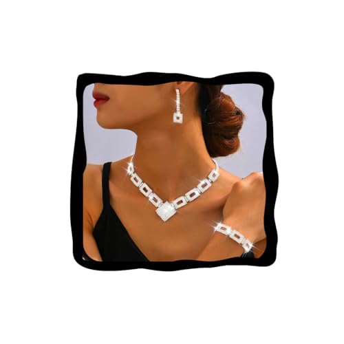 Fashband Kristall-Braut-Hochzeitsschmuck-Set, silberne Strasssteine, Halskette und Ohrringe, formeller Modeschmuck für Frauen und Bräute (S-3, Einheitsgröße)