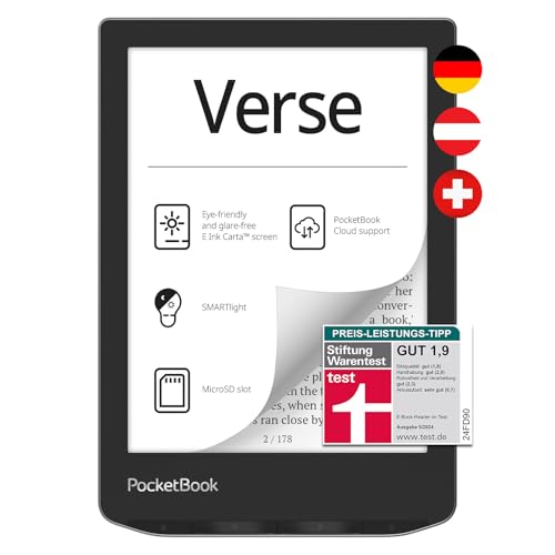PocketBook Verse E-Reader, 6'' E-Ink Touch, 8 GB, microSD, Hellgrau - DE/at/CH-Version