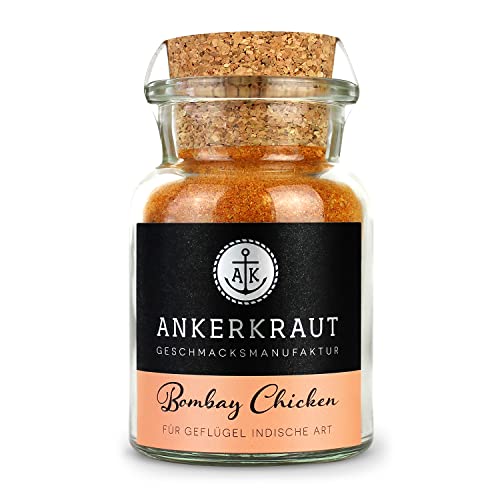 Ankerkraut Bombay Chicken, exotischer BBQ-Rub für Hähnchen und Chicken-Wings, Lecker Geflügel Kochen Grillen Zu Hause, Premium Qualität, 90 g im Korkenglas