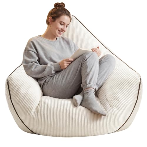 HOOBRO Sitzsack Cord mit Füllung, Bean Bag Chair gefüllt mit hochdichtem zerkleinertem Schaumstoff für eine Person, Cord Sessel für Schlafzimmer, Wohnzimmer, Arbeitszimmer, Beige EBE03SO01