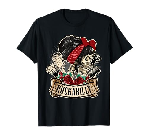 Rockabilly Girl Skull Pin-Up Hairstylist Friseur T-Shirt