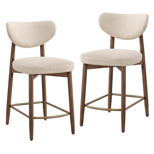 VASAGLE Barhocker 2er Set, mit Rückenlehne, Massivholzbeine, in Leinenoptik
