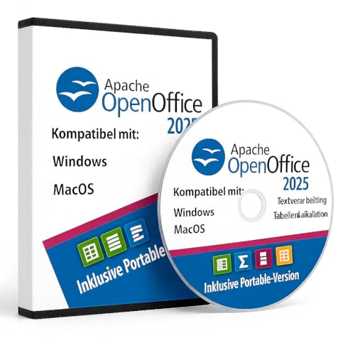 Apache OpenOffice 2025 auf DVD – Multi plattform Version – Deutsch – Writer, Calc, Impress – Kein Abo, offline