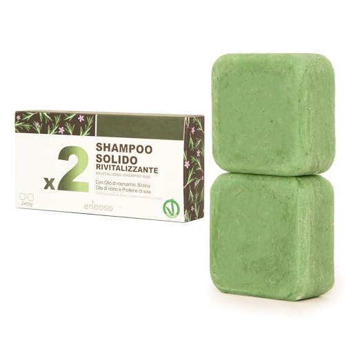 Enooso - Bio-Shampoo Gegen Haarausfall, Stärkt Mit Rosmarinöl, Verdünnt Mit Reinigendem Rizinusöl, Für Fettiges Haar, 100% Natürliches und Veganes Festes Shampoo - 130g