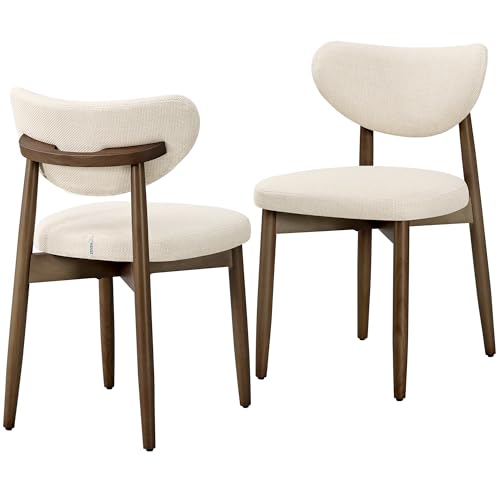 VASAGLE Esszimmerstuhl 2er Set, Küchenstuhl, Polsterstuhl mit Massivholzbeinen, ergonomische Rückenlehne, Aussparung als Griff, Mid-Century-Modern-Stil, Küche, Esszimmer, cappuccinobeige KDC668L101