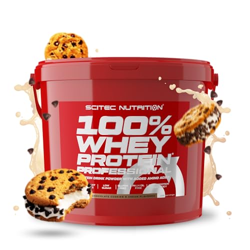 Scitec Nutrition 100% Whey Protein Professional - Angereichert mit zusätzlichen Aminosäuren und Verdauungsenzymen - Glutenfrei - Palmölfrei, 5 kg, Schokolade-Cookies & Cream