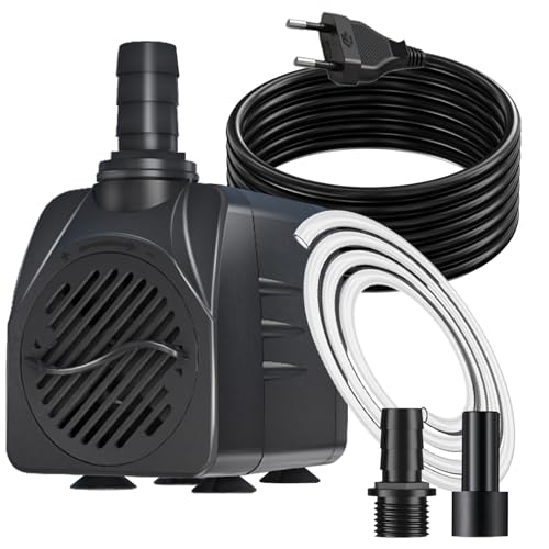 Springbrunnenpumpe 10W 600L/H Teichpumpe Mit 3m Extra-Langes Kabel Schutz vor Überhitzung Funktion Ultra Leise Aquariumpumpe Wasserpumpen für Brunnen, Hydroponik-Systeme, Submersible Tauchpumpe