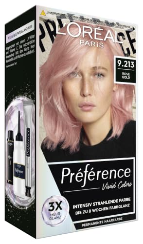 L'Oréal Paris Intensive dauerhafte Haarfarbe, Bis zu 8 Wochen glänzendes Haar und intensive Farbe, Préférence Vivid Colors, Farbe: 9.213 ROSE GOLD, 1 Stück