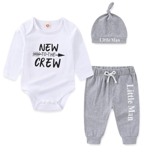 Gajaous Neugeborenes Baby Jungen Mädchen Kleidung New to The Crew Strampler Bodysuit + Elephant Hosen + Hat 3pcs Kleidung Set