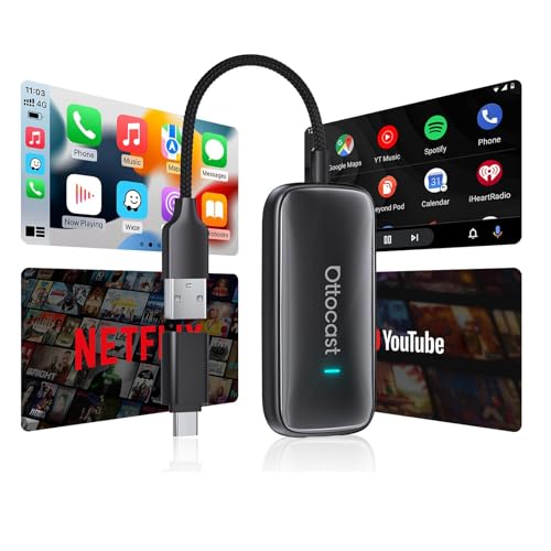 2026 Aktualisierte OTTOCAST Play2Video Ultra Wireless CarPlay & Android Auto Adapter, AI Multimedia Box mit integriertem Streaming, WiFi 6, BT 5.4, 4GB+32GB für Fahrzeuge mit kabelgebundenem CarPlay