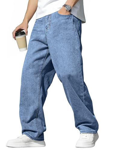 JMIERR Jeans Herren Baggy Weite Jeans Hose Herren Stretch Vintage Y2K Hip Hop Denim Hosen Loose Fit Streetwear Freizeithosen, Hellblau 3XL