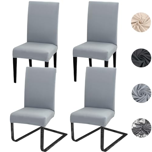 Meision Stuhlhussen 4 oder 6er Set Stretch Stuhlhussen Abnehmbare waschbar Spandex Stuhlüberzug Stuhlbezug Stretch Universale für Hotel, Zeremonie, Bankett, Restaurant, Zuhause(4er Set, Hellgrau)