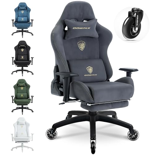 Dowinx Gaming Stuhl, Atmungsaktiver und Ergonomischer Bürostuhl aus Mikrofaser-Velours, Weiches Sitzgefühl wie Pelz, Verstellbarer Schreibtischstuhl mit Fußstütze, Grün