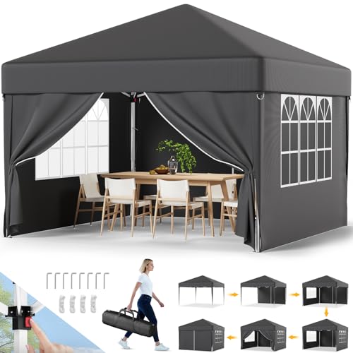 Devoko Pavillon,Pavillon 3x3 Wasserdicht Stabil Winterfest 3-fache Höhenverstellung,Faltpavillon UV Schutz 50+,Pavillon Faltbar,Pavillion mit Tragetasche,Für Garten Outdoor Camping,Grau