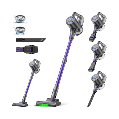 Suirviz Akku Staubsauger Kabellos, 40000Pa/500W/45Min Akkustaubsauger mit Selbststehender Funktion, Leichter Kabelloser Akkusauger mit grünem Licht für Hartböden, Teppiche, Tierhaare