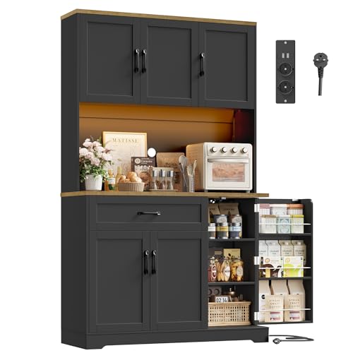 FirFurd Küchenschrank, Buffetschrank mit LED, Gewürzregal, Steckdosenleiste
