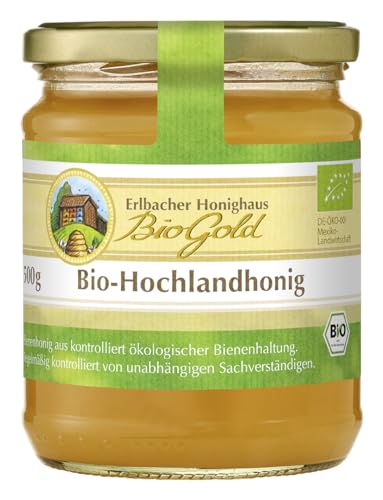 Bio-Hochlandhonig Erlbacher Honighaus BioGold 500g cremig – Aromatisch-vollmündiger und feincremiger Honig aus ökologischer Bienenhaltung (1 x 500g)