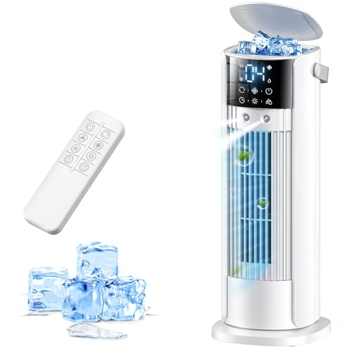 Klimaanlage Mobil, 4-In-1 Luftkühler mit Wasserkühlung, Klimaanlage Ohne Abluftschlauch, Tanque de 900ml, 3 Gebläsestufen, LED-Display, Mini Klimaanlage mit Luftbefeuchter (Cremeweiß)