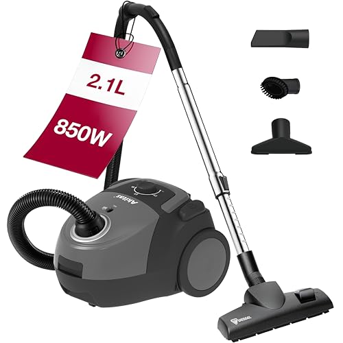 Akitas C5 Bodenstaubsauger mit Beutel, 850W Starke Saugleistung, 9m Aktionsradius, HEPA-Filter für Allergiker & Haustiere, Wessel-Werk Bodendüse, inkl. 3 Zubehörteile, kompakt & leicht